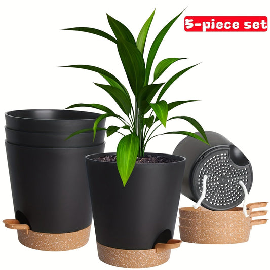 Automatic | Watering Olisx-H1405-5 Set of 5 Automatic Watering Flower Pots | Modern African Violet Pots with Drainage Holes And Trays | Suitable for Home Gardens, 5 Inches (Approximately 12.7 Cm)
