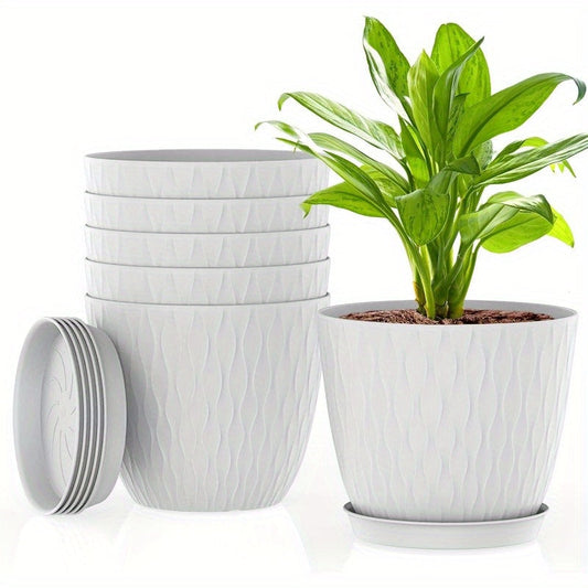 6 Inch Plant Pots 6 Pack Flower Pots for Indoor and Outdoor Use Planters with Drainage Holes and Saucers White