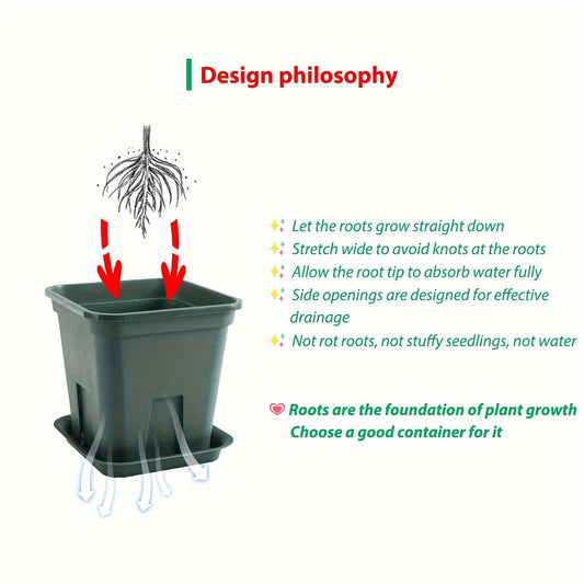 Castle Peak Basin Planters 3 Sets Big Flowerpot Planters - Breathable Square Pots for Plants, 21.5x15.2x21.5cm, Green Planter Pot