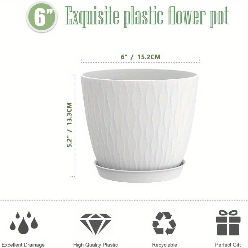 6 Inch Plant Pots 6 Pack Flower Pots for Indoor and Outdoor Use Planters with Drainage Holes and Saucers White