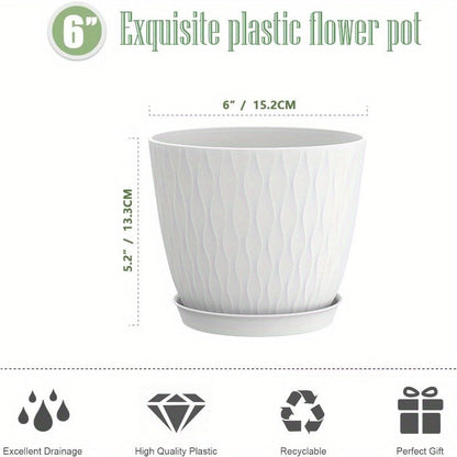 6 Inch Plant Pots 6 Pack Flower Pots for Indoor and Outdoor Use Planters with Drainage Holes and Saucers White